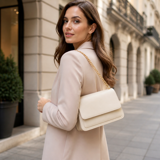 Women's Cream Flap Shoulder Bag | 2026