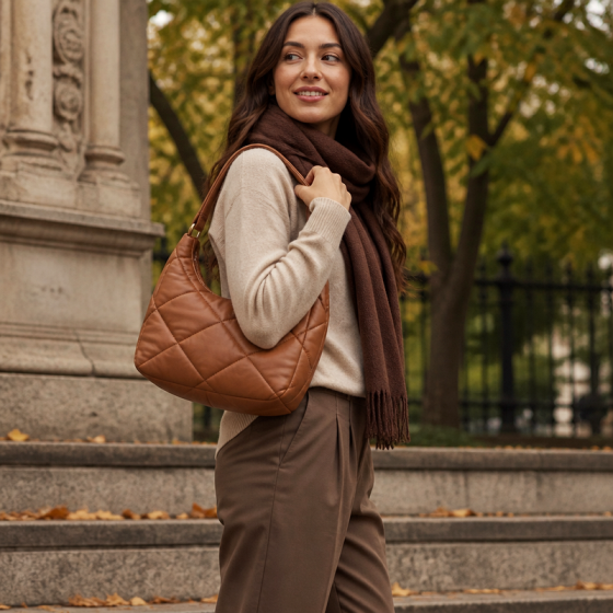 Women's Cognac Quilted Shoulder | 2026