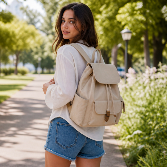Women's Beige Canvas Backpack | 2026