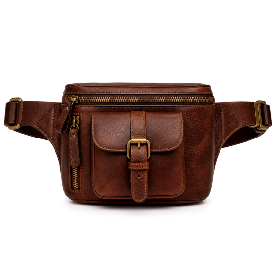 Men's Brown Leather Belt Bag | 2026