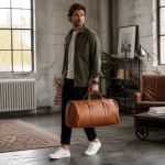 Cognac Leather Barrel Duffel | 2026
