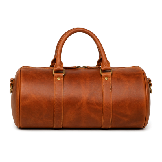 Cognac Leather Barrel Duffel | 2026