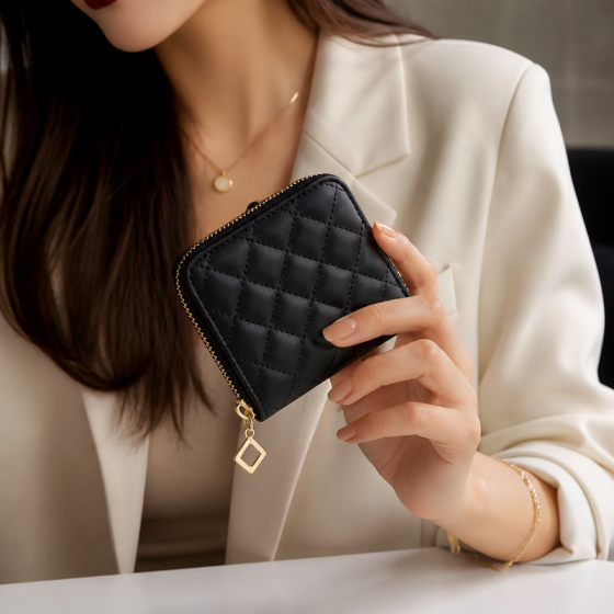 Women's Black Quilted Wallet | 2026